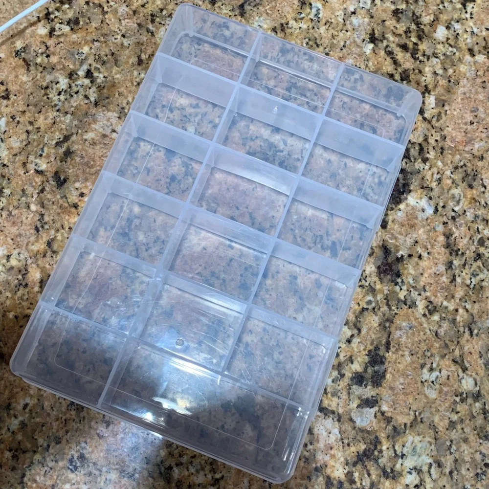 Rare size plastic container with multiple compartments for storage, jewelry, etr